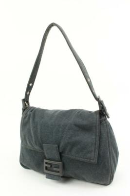 バッグ 1990s FENDI Charcoal Gray Mama Baguette Fendi Charcoal Grey Jersey Mama Baguette Shoulder Flap