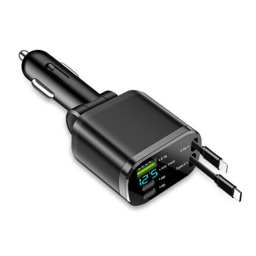 Chargeur Voiture 120W Allume Cigare USB C 5en1 Adaptateur Rétractable Voiture Téléphone - Photo 5 sur 5