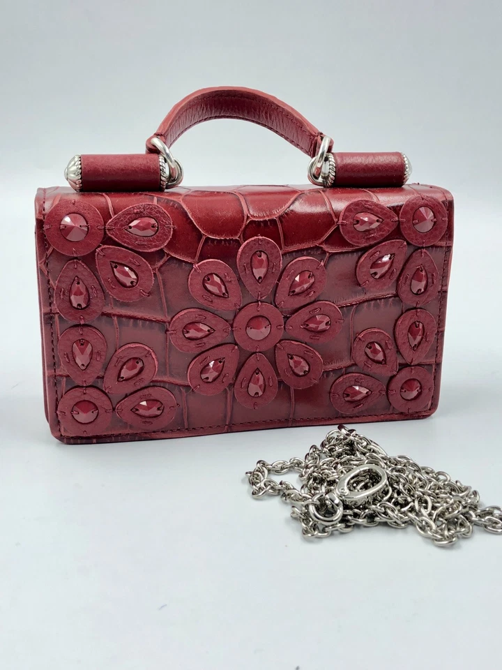 NWT Brighton GLIMMER MINI ORGANIZER Red Beads Flowers Detachable Strap MSRP $225