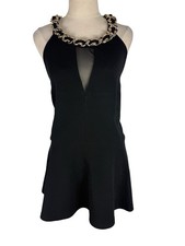 City Chic Black Chain Neck Halter Mini Dress Open Back Mesh Insert Plus Size
