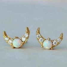 2.00 Ct Pear Simulated Fire Opal Moon Stud Earrings 14K Yellow Gold Plated