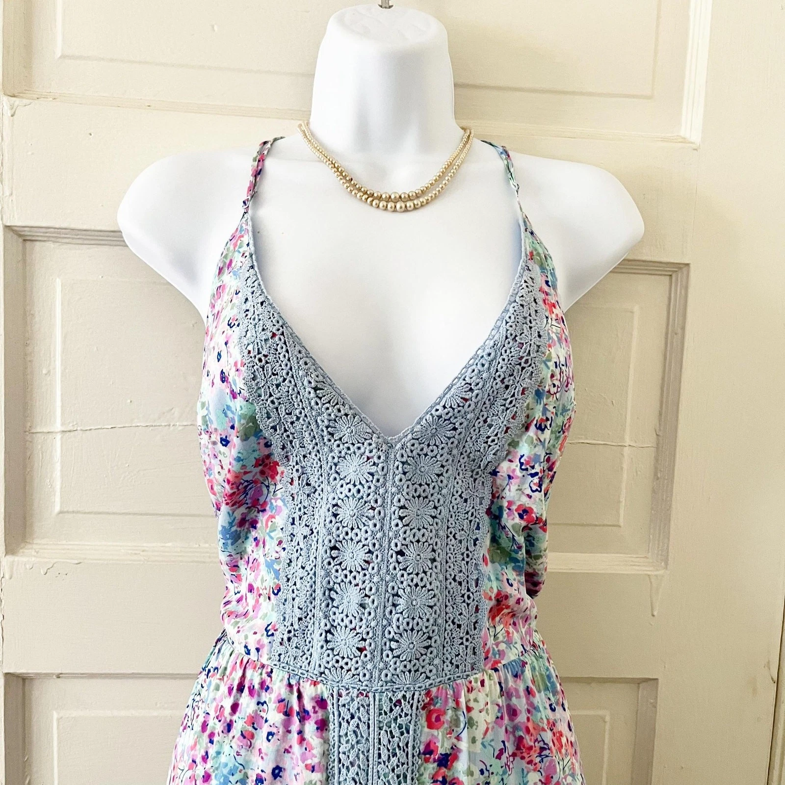 UNDERCOVER VICTORIA'S SECRET prendisole blu Ditsy floreale e all'uncinetto S