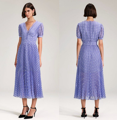 SELF-PORTRAIT Polka-Print Chiffon Midi Dress - Lilac UK12 US8 RRP£370