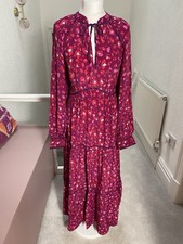 Monsoon Tiered Long Maxi Dress Size L Boho Colourful Animal Print Magenta