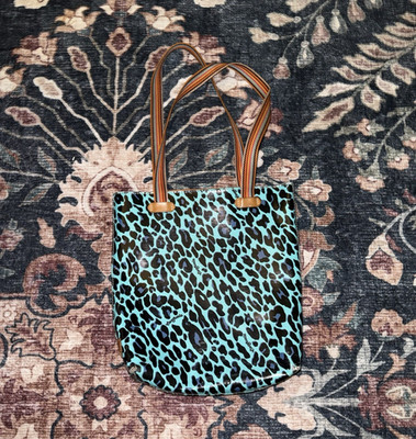 Consuela Turquoise & Black Leopard Print Medium Tote Detachable Strap Pockets