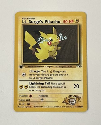 Lt. Surge's Pikachu # 81 / 132 1. Edition RARE Jahr 2000 Pokemon Karte Near Mint