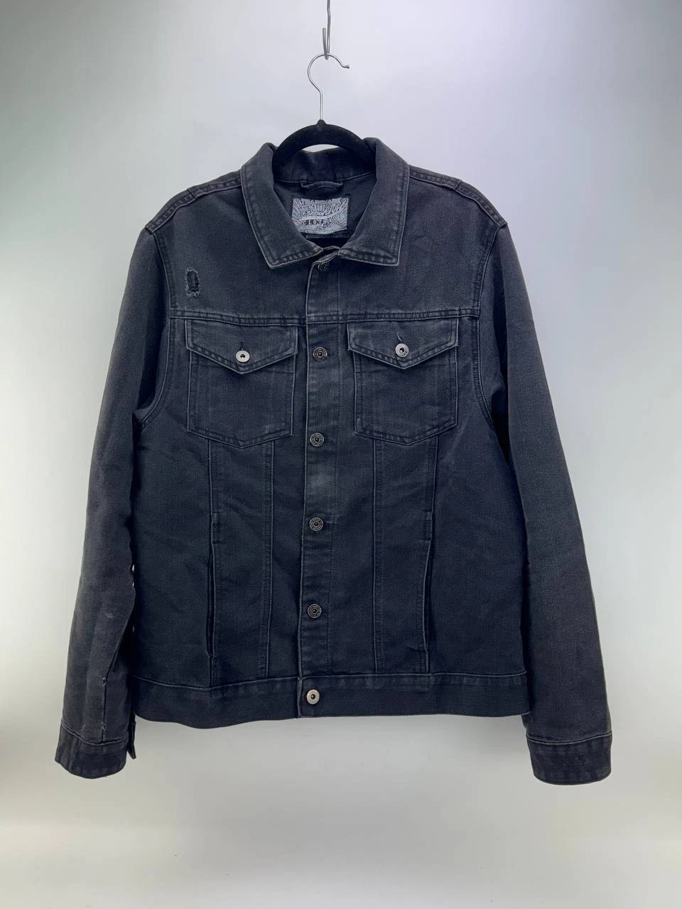 Brooklyn Cloth Mens Charcoal Gray Distressed Denim Jacket Size XL