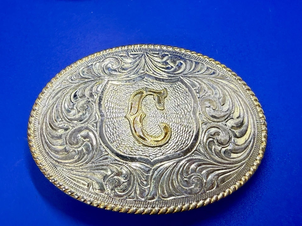 Hebilla de cinturón con monograma letra C inicial estampada Justin (Boot Co) plata México Foto 3 de 4