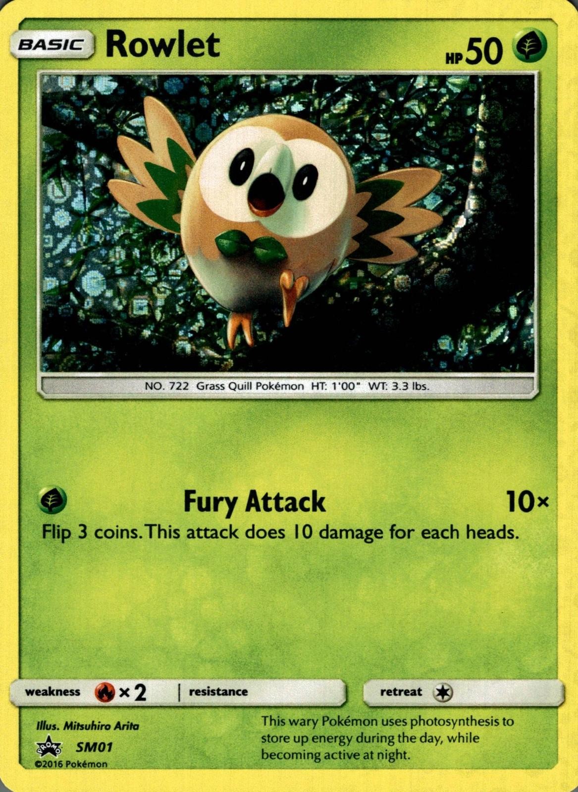 Rowlet - SM01 Holo Promo Sun & Moon Promo Pokemon Near Mint