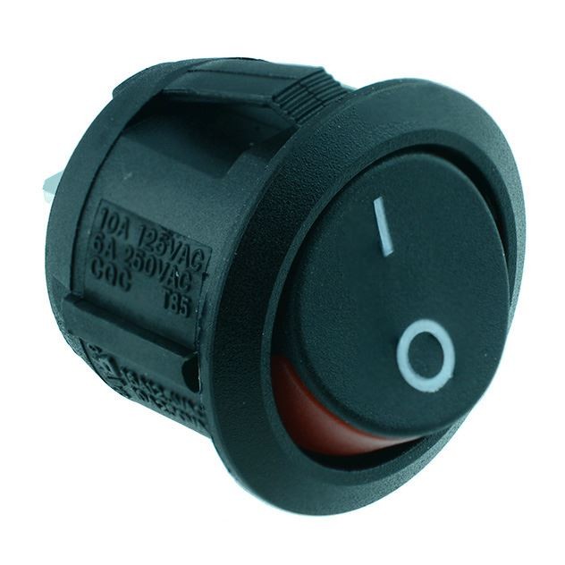 Red On-Off Round ‘Visi On’ Rocker Switch SPST Circular  R13-112A2-02