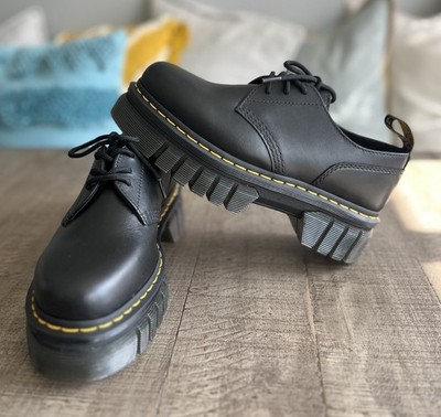 Dr. Martens Audrick 3 Eye Leather Platform Shoes Black Women Size 9 New No Box