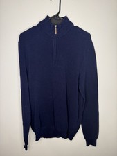 Men  s Club Room Knit Quarter Zip Blue Size Large