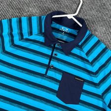 Oakley Polo Shirt Mens Medium Blue Striped Short Sleeve Regular Fit Performance