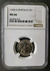 1938 D 5c Buffalo Nickel NGC MS66