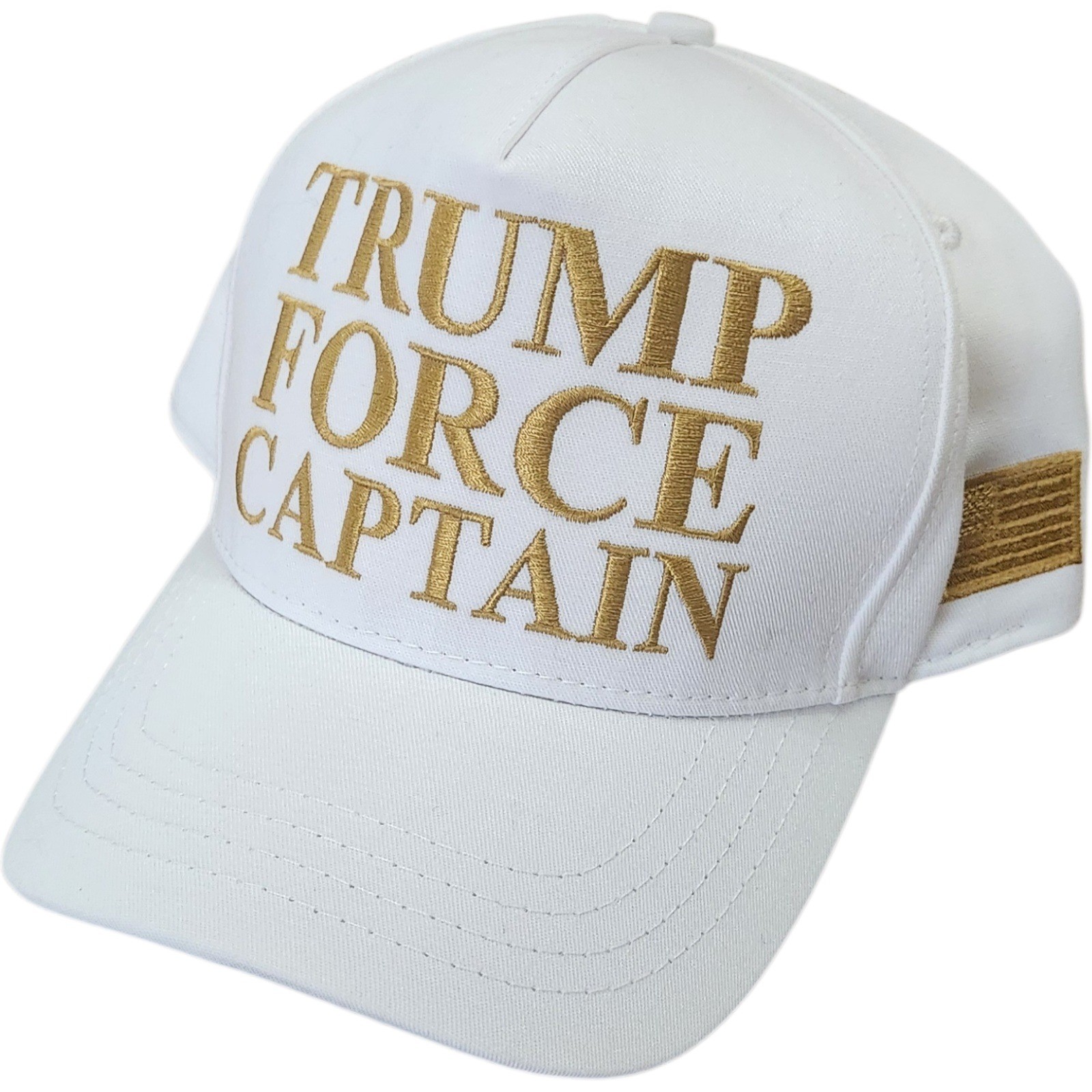 Trump Force Captain Hat White Gold Cali-Fame Headwear Made in USA Snapback Cap