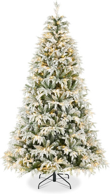 7.5Ft Pre-Lit Flocked Cedar Cypress Christmas Tree with Twinkling Lights