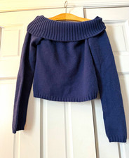 Edikted Arianna Navy Cropped Off the Shoulder Knit Sweater Size S 100 Acrylic