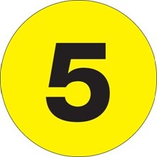 4" Circle - "5" (Fluorescent Yellow) Number Labels-500 per Roll