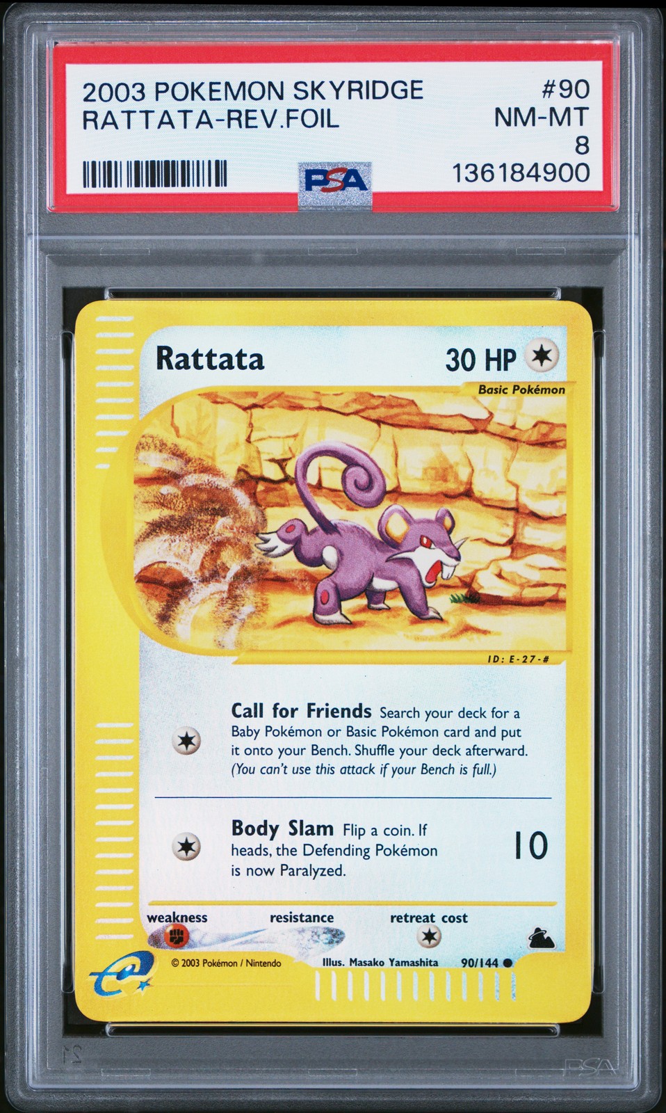 2003 POKEMON SKYRIDGE #90 RATTATA-REVERSE FOIL PSA 8