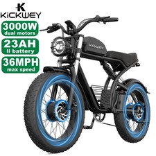 3000W Electric Bike 48V 23AH Moped Mountain eBike 20" Fat Tyre Adult Dual Motors