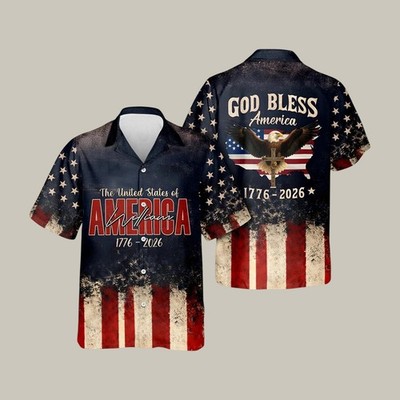 God Bless America Eagle Hawaiian Shirt American Flag Patriotic Clothes July 4th