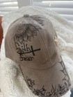 Hand-Burned SUNFLOWER Faith over Fear Baseball Cap Vegan Suede Handmade Art Hat  — photo 1