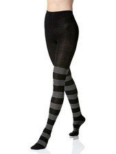 Damen Strumpfhose mit Blockstreifen, Baumwolle, warme Strickstrumpfhose