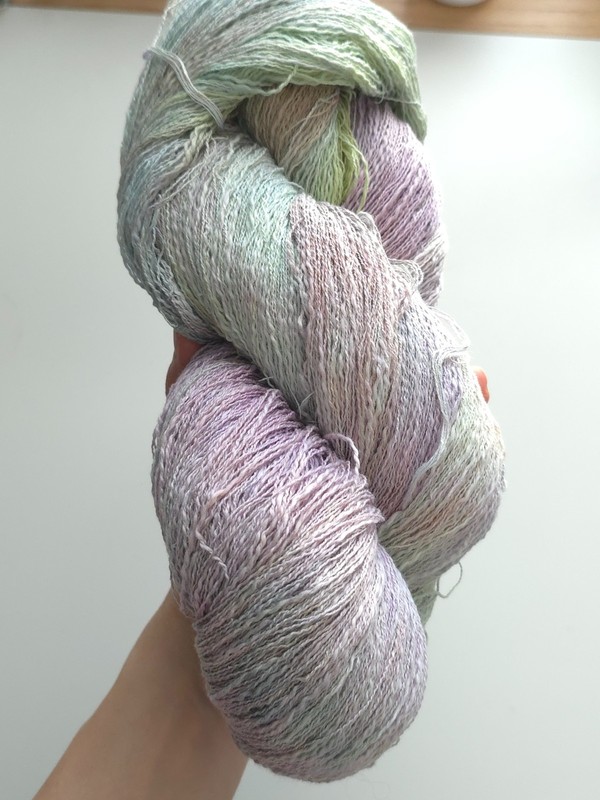 Sea Foam Linen blend Hand Dyed Yarn Lace Variegated Pastel Purple Green 233g