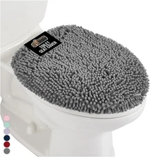 GORILLA GRIP Soft Chenille Bathroom Toilet Lid Cover, Machine Washable Grey 