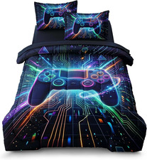 Neon Gamer Bedding Set 5-Piece Twin Size Comforter Set for Boys Teens   Game Con