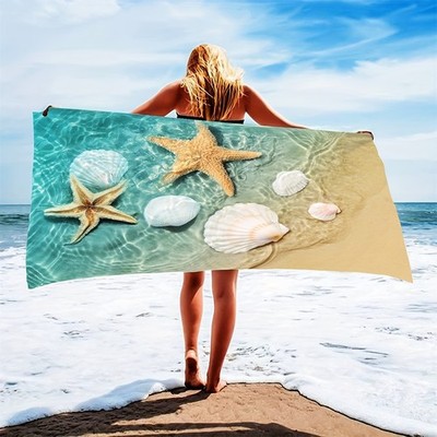 A Lightweight And Practical Beach Towel Featuring Starfish And Shell Designs,