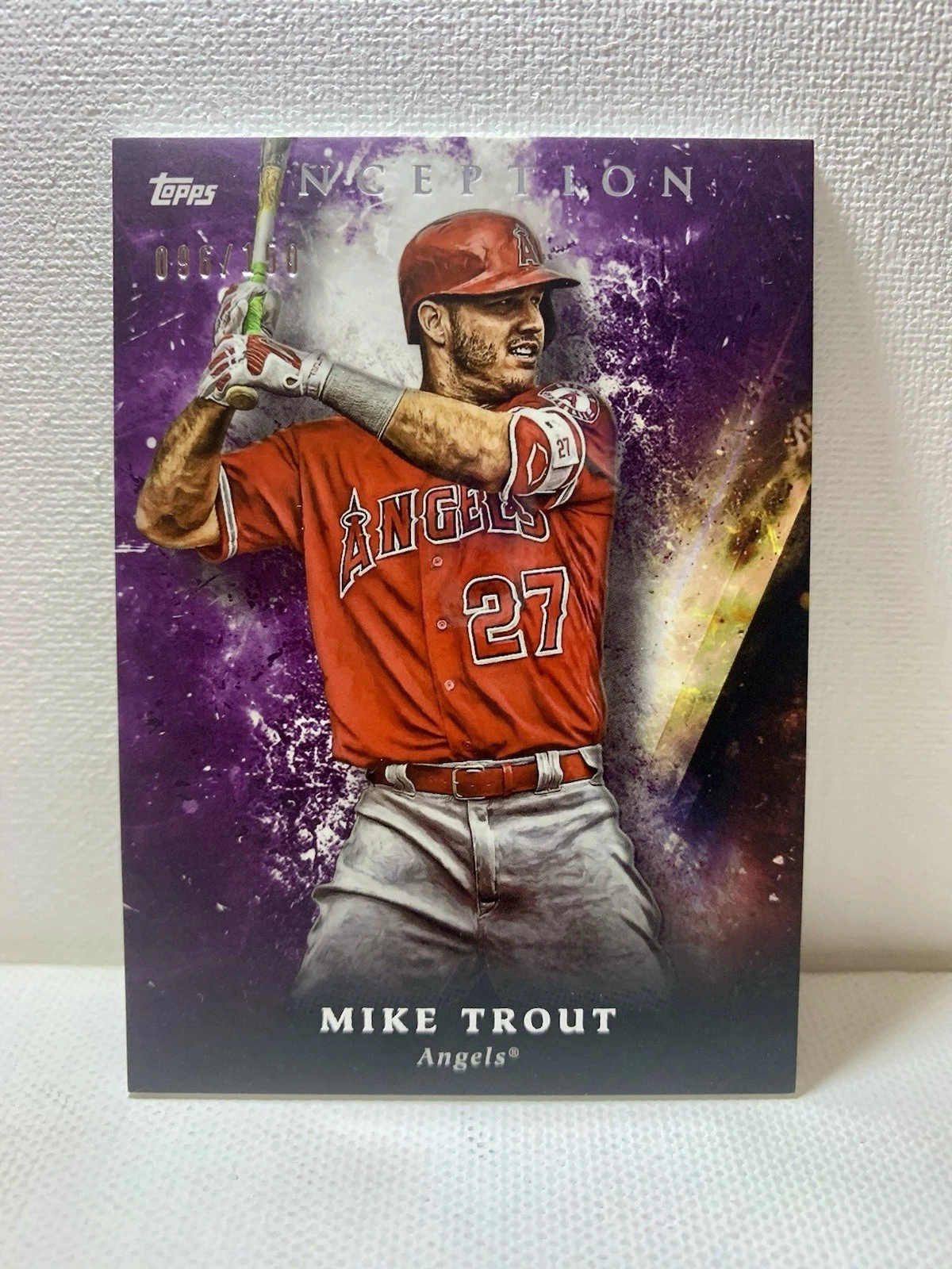 2018 Topps Inception #’d /150 Mike Trout Purple Parallel #100 Los Angeles Angels