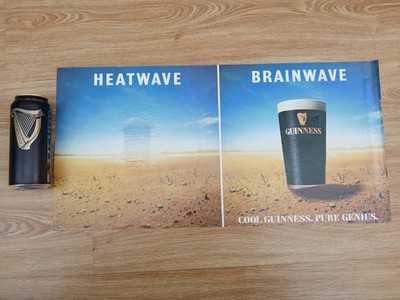 Original GUINNESS Vintage Werbeplakat Werbung Hitzewelle Brainwave selten