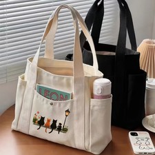 Cute Cat Canvas Tote Bag for Women Large Capa...