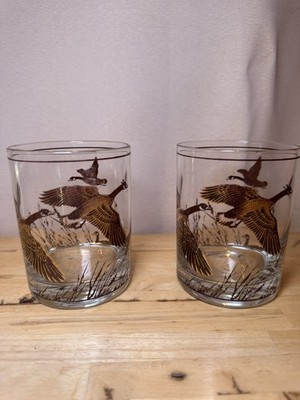 2 - Libbey Lowball Whiskey Glass Double Old Fashioned Ducks Mallard Hunting