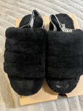 UGG Fluff Yeah Slide Black Fur Women's Slippers Size 6 MPN 1095119