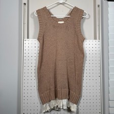 Clu Maille Sweater Vest Women's XS Brown Knit Slit-Back Attached Lace USA Made