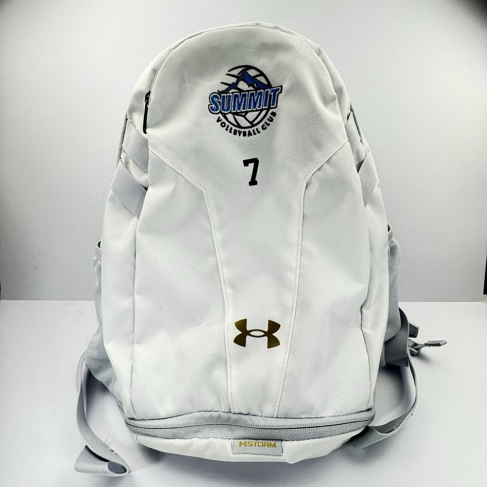 Under Armour Hustle 5.0 Team Backpack in White & Metallic Gold - One Size