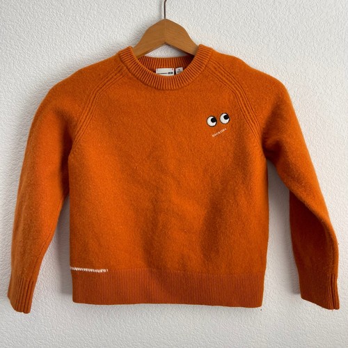Uniqlo x Anya Hindmarch Kids Wool Sweater Size US 7–8 Orange Embroidered Eyes