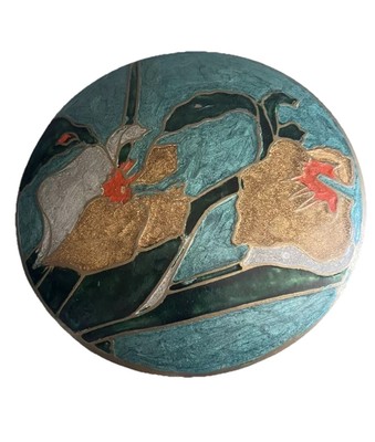 Vintage Enamel on Brass Trinket Box w/Orchid Design on the Lid MCM