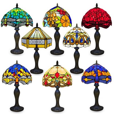 Nachttischlampe Tiffany Vintage Stil Buntglasschirm Schlafzimmer Leuchte