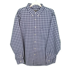 Nautica Shirt Mens Size XL Blue Check Button Front Long Sleeve w Front Pocket