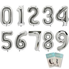 10PCS 40 Inch Large Foil Number Balloons 0-9 Set - Reusable Metallic Argent W...