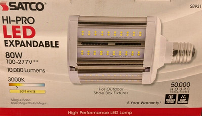 SATCO HI-PRO EXPANDABLE LED LIGHT BULB SHOE BOX LAMP MOGUL BASE 80W 3000K S8931