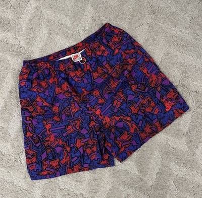 Rare Vintage NIKE Spell Out Swoosh Abstract All Over Print Shorts 80s 90s SZ M