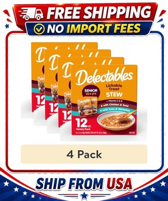 (4 pack) Delectables Stew Senior 10+ Variety Pack Lickable Cat Treats, 12-Pack