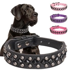 XL Black Spiked Studded Dog Collar Soft PU Leather Adjustable Pet Collars
