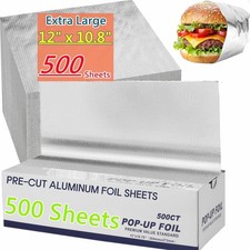 Aluminum Foil Sheets, 500 Count Pre-Cut Aluminum Tin Foil Sheet, 12" x 10