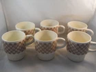 6 VINTAGE MCCOY BROWN &CREAM CHECKERED DAISY PATTERN STACKABLE CERAMIC MUGS CUPS