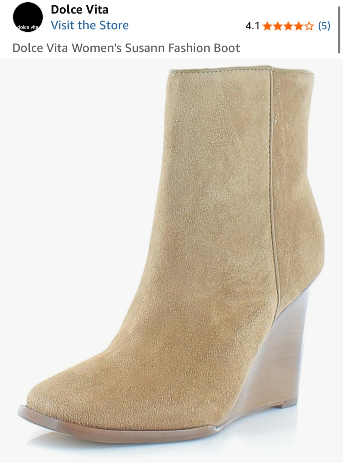 NEW Dolce Vita Susann Suede Leather Ankle Boots Wedge Heel Tan Size 5